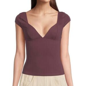 Free People Duo Corset Plunge Cami S Chocolate Brown Sweetheart NWT Cap Sleeves